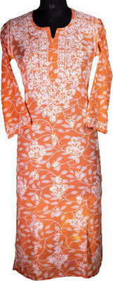 Nazaqat Women Chikan Embroidery Ethnic Dress Kurta(Pink)