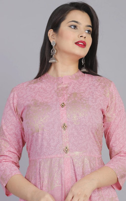 HOC's Women Embroidered Anarkali Kurta(Pink)