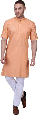 Fashtastic Men Solid Straight Kurta(Orange)