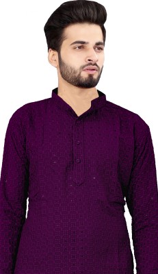 Triyom Fashion Men Self Design A-line Kurta(Purple)