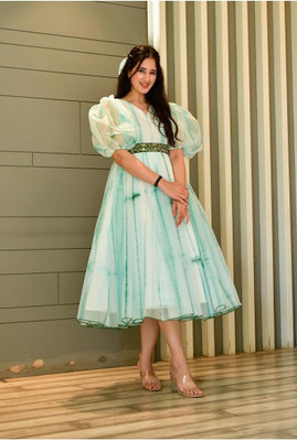 Lazzly Women Fit and Flare Green Midi/Calf Length Dress