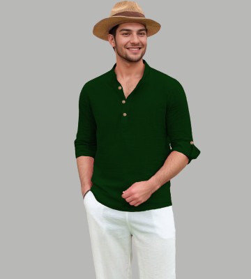 Vida Loca Men Solid Straight Kurta(Dark Green)