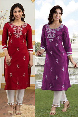 vikshi Women Embroidered Straight Kurta(Multicolor)
