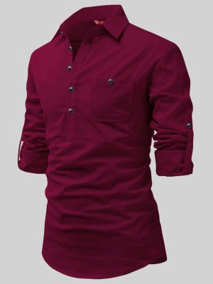 Yugnik Men Solid A-line Kurta(Maroon)