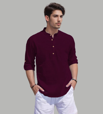 Apektra Men Solid Straight Kurta(Purple)