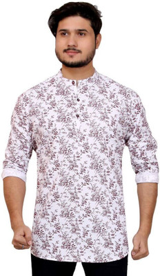 MADE IN THE SHADE Men Self Design Straight Kurta(White, Maroon)
