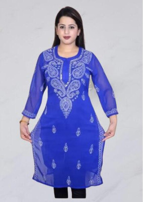 Sheeraz enterprise Women Embroidered Straight Kurta(Blue)