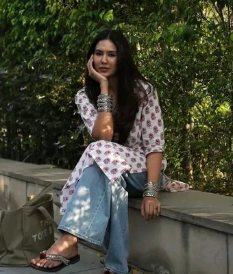 SHIVKALA TEXTILES Women Printed A-line Kurta(White)