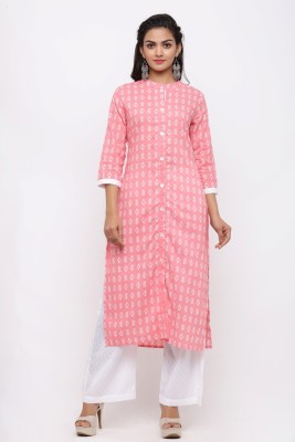 FABRIC FITOOR Women Ikat Straight Kurta(Pink)