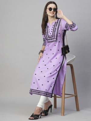 Gosriki Women Embroidered Straight Kurta(Purple, Black)