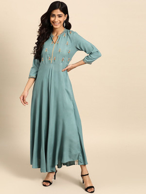 all about you Women Printed Anarkali Kurta(Blue)