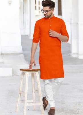 Krisha trend Men Solid Straight Kurta(Orange)