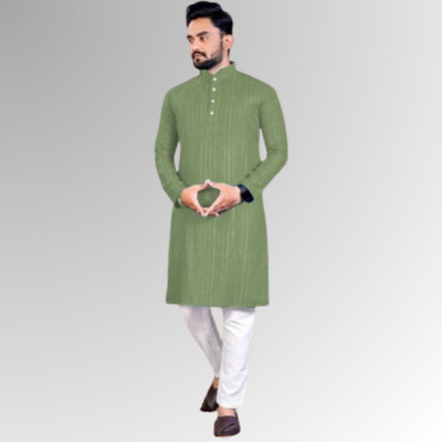 Simran Creation Men Solid Straight Kurta(Light Green)