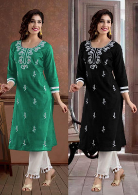 SISTO Women Chikan Embroidery A-line Kurta(Multicolor)
