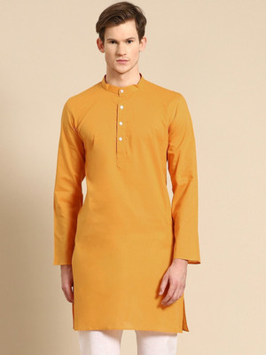 Rajubhai Hargovindas Men Solid Straight Kurta(Yellow)