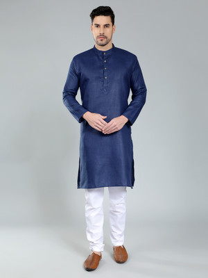 ETHNICSUTRA Men Self Design Straight Kurta(Blue)