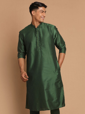 VASTRAMAY Men Self Design Straight Kurta(Green)