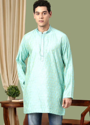 Tattva Men Chikan Embroidery Straight Kurta(Light Blue, Light Green)