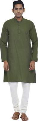 Indus Route by Pantaloons Men Self Design Straight Kurta(Green)