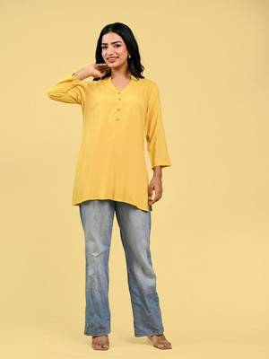 RAAKA Women Solid Straight Kurta(Yellow)