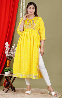 TRINABH Women Embellished A-line Kurta(Light Blue)
