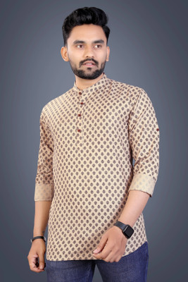 SPOQUE Men Printed Straight Kurta(Beige)