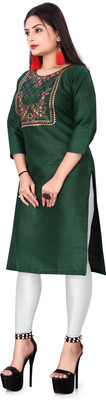 HARISH TEXTILE Women Embroidered Straight Kurta(Green)