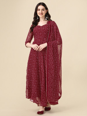 AVSAR TRENDZ Women Printed Anarkali Kurta(Maroon)
