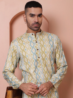 ANOUK Men Printed A-line Kurta(Green)