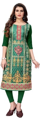 Growmore Fab Women Printed Anarkali Kurta(Green)