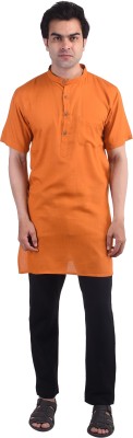 JAIPUR RAJWADA Men Solid Straight Kurta(Orange)