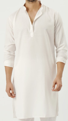 Desivibes Men Solid Straight Kurta(White)