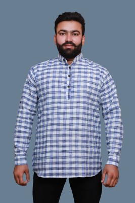 SDCREATION Men Checkered Straight Kurta(Blue)