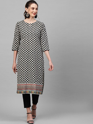 ANOUK Women Geometric Print Straight Kurta(Black)