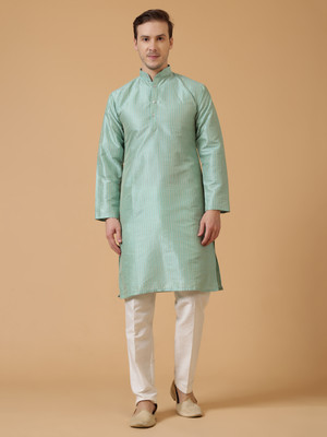 rutva Men Embroidered Straight Kurta(Light Blue)