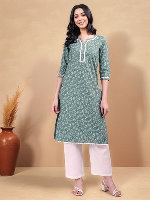 sagarika Women Printed Straight Kurta(Green)
