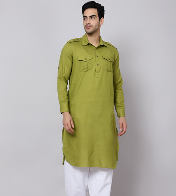 sultan Men Solid Pathani Kurta(Green)