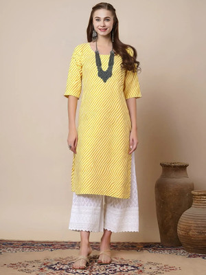 EthnicBasket Women Printed A-line Kurta(Yellow)