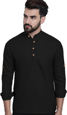 DaReal Men Solid A-line Kurta(Black)
