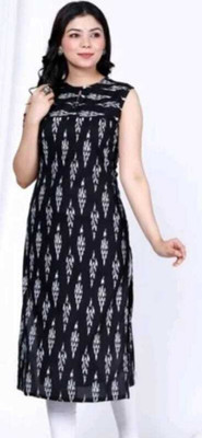 Wisdom creation Women Printed Straight Kurta(Black, White)