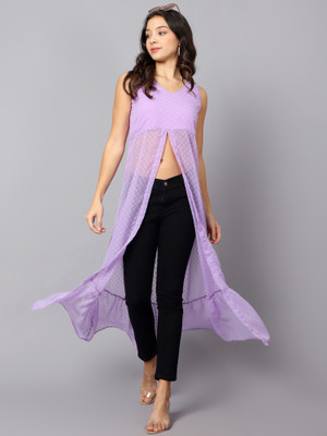 VESICLE Women Embroidered Frontslit Kurta(Purple)