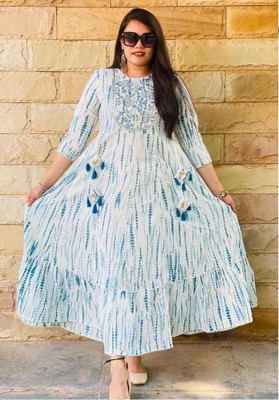 B.Tech Women Printed Anarkali Kurta(White)