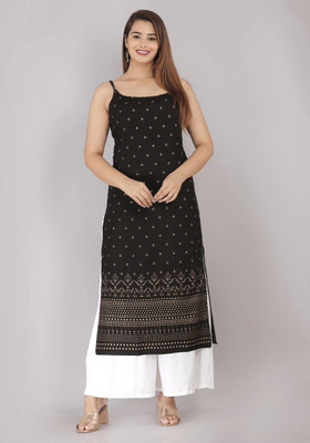 VIHAN Women Printed A-line Kurta(Black)