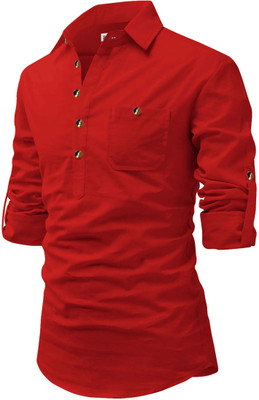 RAREMARK Men Solid A-line Kurta(Red)