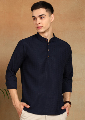 FUBAR Men Solid Straight Kurta(Dark Blue)