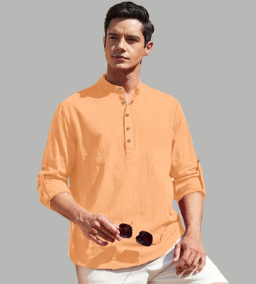 UNIFAV Men Solid Straight Kurta(Orange)