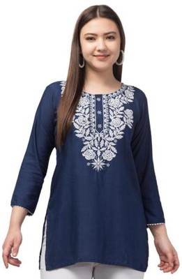 ASAD GARMENTS Women Embroidered Straight Kurta(Blue)