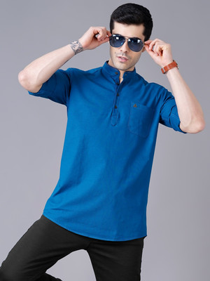 K-Lara Men Solid Straight Kurta(Blue)