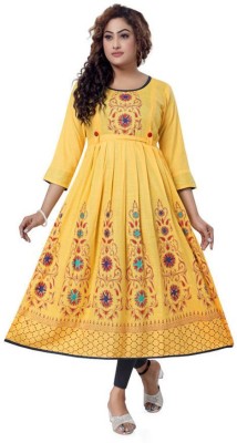 Hur Fashion Zone Women Block Print Anarkali Kurta(Yellow, Blue, Maroon)