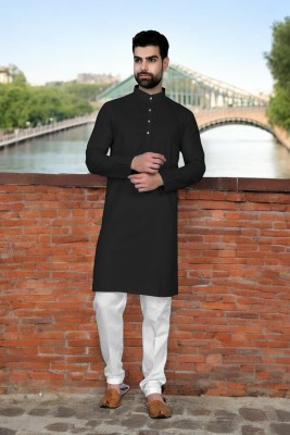 G7 FASHION Men Solid Straight Kurta(Black)